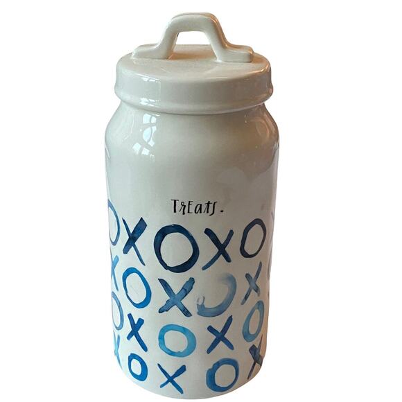 Rae Dunn Treats XOXO Canister Cookie Jar Dimpled Blue-line Indigo Boutique